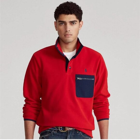 Polo Ralph Lauren Men's Size Med Fleece Pullover Jacket Snap Sweater - Picture 1 of 5